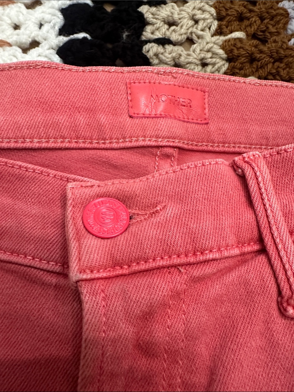 MOTHER Coral-Red High Rise Jeans